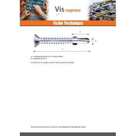 1 x Vis autoperceuse Tête fraisée TORX T30 6.3X80 Crantée et ailettes Acier zingué