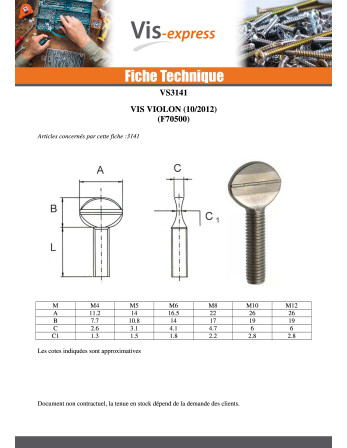 Vis VIOLON M5X15 Acier zingué