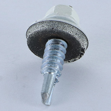 1 x Vis autoperceuse Tête hexagonale TH 5.5X25 Rondelle d'étanchéite EPDM Acier zingué RAL9010 blanc pur