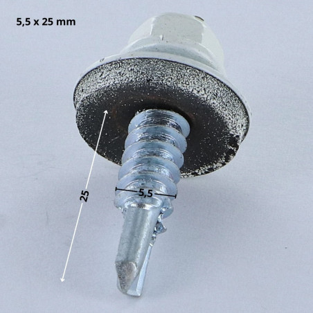 1 x Vis autoperceuse Tête hexagonale TH 5.5X25 Rondelle d'étanchéite EPDM Acier zingué RAL9010 blanc pur