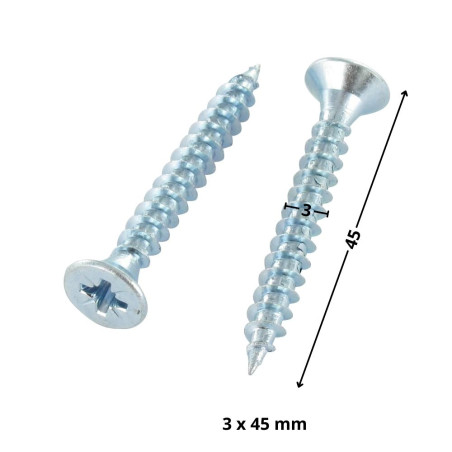 1 x VBA Vis bois agglo Tête fraisée Pozi N°1 3X45 Filetage total Acier zingué microvis