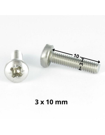 Vis métaux tête cylindrique bombée large Pozi N°1 M3X10 Acier zingué microvis
