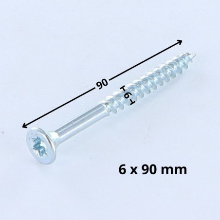 1 x VBA Vis bois agglo Tête fraisée TORX T25 6X90 Filetée sur 54 Acier zingué