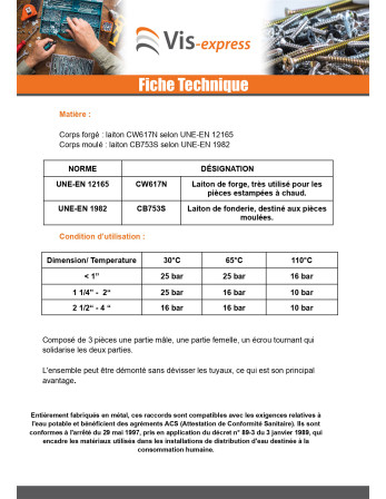 Raccord union droit 33x42 (1"1/4) Femelle/Femelle Laiton Figure 340
