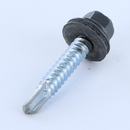 1 x Vis autoperceuse Tête hexagonale TH 6.3X38 Rondelle d'étanchéite EPDM Acier zingué RAL7024 gris graphite