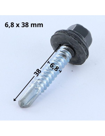 Vis autoperceuse Tête hexagonale TH 6.3X38 Rondelle d'étanchéite EPDM Acier zingué RAL7024 gris graphite