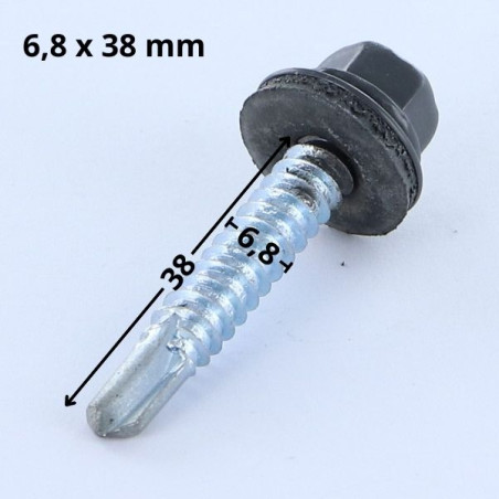 1 x Vis autoperceuse Tête hexagonale TH 6.3X38 Rondelle d'étanchéite EPDM Acier zingué RAL7024 gris graphite
