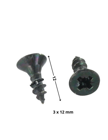 VBA Vis bois agglo Tête fraisée Pozi N°1 3X12 Filetage total Acier zingué noir microvis