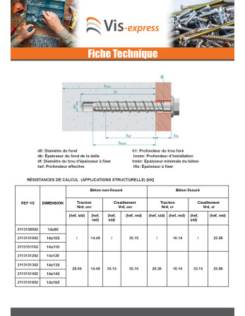 Vis béton Tête hexagonale TH Embase collerette T21 14X110 Acier zingué