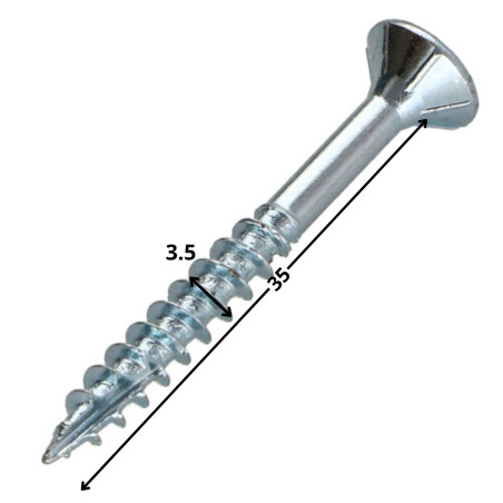 1 x Vis bois TEKOR Tête fraisée Cranté 3.5X35 Filetée sur 21 TORX T15 Acier zingué Pointe antifendage type 17
