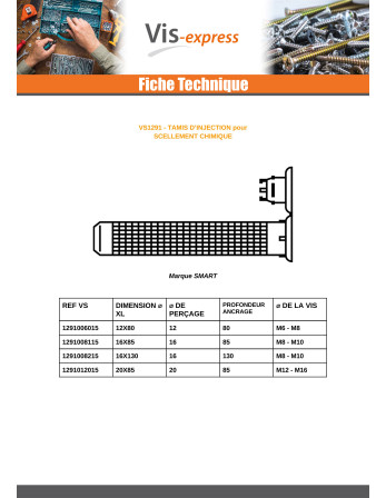 TAMIS D INJECTION M12 Ou M16 20X85