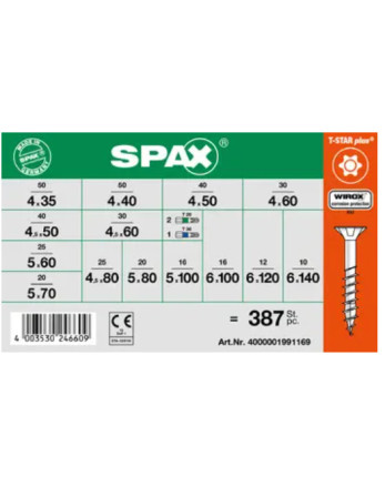 Assortiment de 364 Vis bois Tête fraisée T-STAR WIROX + 3 Embout