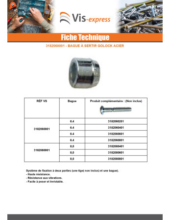 Tige à sertir GOLOCK 8.0 MM plage 06 Acier brut