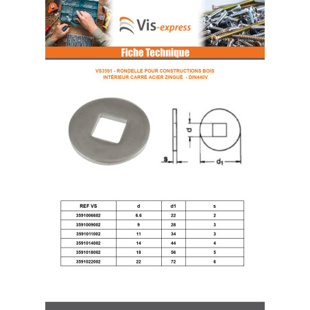 1 x Rondelle Pour construction bois intérieur carré 9X28X3 Acier zingué