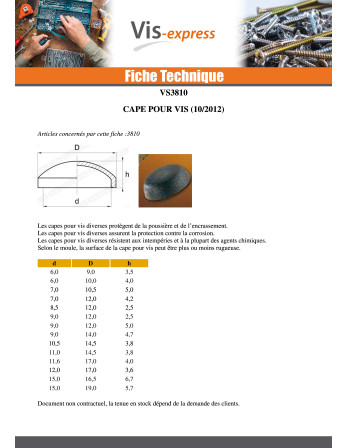 Cache vis Tête cylindrique bombée TCB Vis tôle DE4.8 Polyéthylène RAL1014