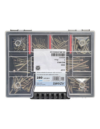 Assortiment de 280 VBA Vis bois agglo Tête fraisée TORX Pointe antifendage type 17 Bichromaté