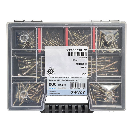 1 x Assortiment de 280 VBA Vis bois agglo Tête fraisée TORX Pointe antifendage type 17 Bichromaté
