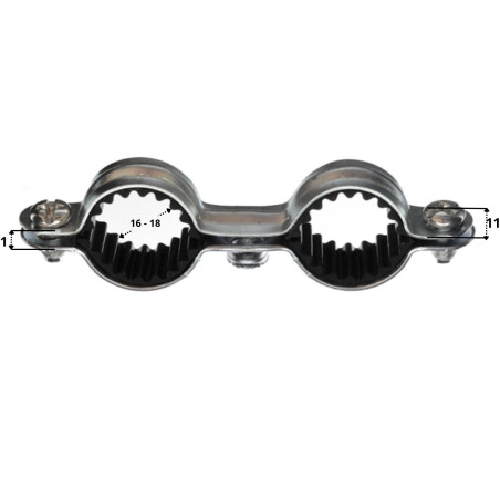 1 x Collier de fixation isophonique double M7X150 Diamètre 16 Acier zingué