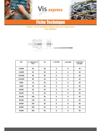 Vis de réglage pour fenêtre bois TORX T25 6X180 Acier zingué