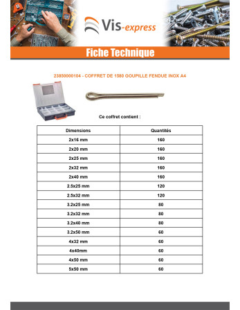 Assortiment de 1580 Goupille Fendue Inox A4