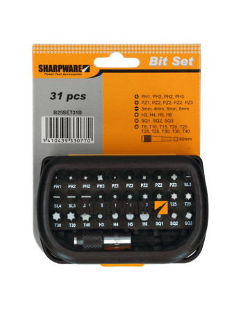Assortiment de 30 Embout Phillips Pozi TX Fendue H + 1 Porte EM