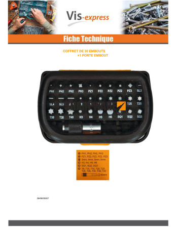 Assortiment de 30 Embout Phillips Pozi TX Fendue H + 1 Porte EM