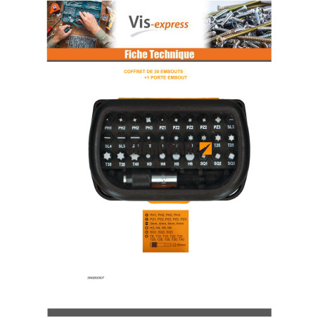 1 x Assortiment de 30 Embout Phillips Pozi TX Fendue H + 1 Porte EM