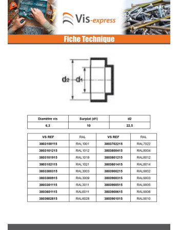 Capuchon Tête hexagonale TH Polyéthylène RAL3011 rouge brun pour vis autoperceuse ou tole de diam 4.8-5.5