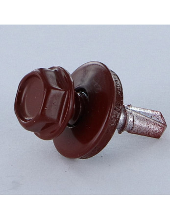 Vis autoperceuse Tête hexagonale TH 4.8X19 Rondelle d'étanchéite EPDM Acier zingué RAL8012 brun rouge