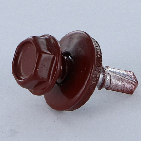1 x Vis autoperceuse Tête hexagonale TH 4.8X19 Rondelle d'étanchéite EPDM Acier zingué RAL8012 brun rouge