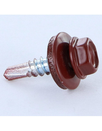 Vis autoperceuse Tête hexagonale TH 4.8X19 Rondelle d'étanchéite EPDM Acier zingué RAL8012 brun rouge