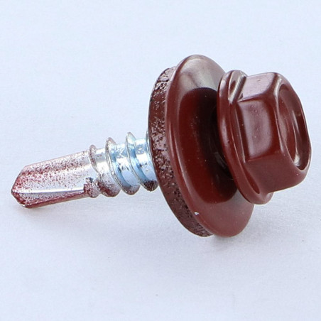1 x Vis autoperceuse Tête hexagonale TH 4.8X19 Rondelle d'étanchéite EPDM Acier zingué RAL8012 brun rouge