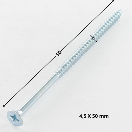 1 x VBA Vis bois agglo Tête fraisée Pozi N°2 4.5X50 Filetage partiel Acier zingué