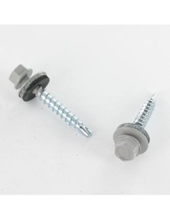 Vis autoperceuse Tête hexagonale TH 4.8X35 Rondelle d'étanchéite EPDM Acier zingué RAL7004 gris de sécurite
