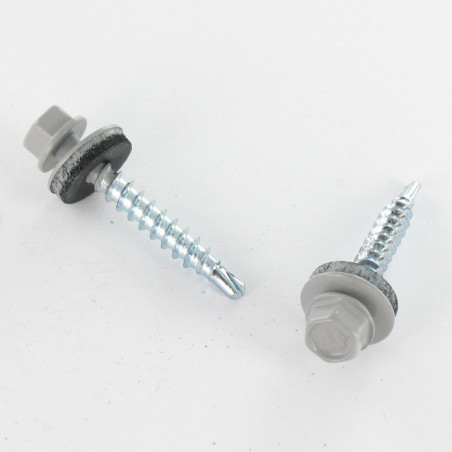 1 x Vis autoperceuse Tête hexagonale TH 4.8X35 Rondelle d'étanchéite EPDM Acier zingué RAL7004 gris de sécurite