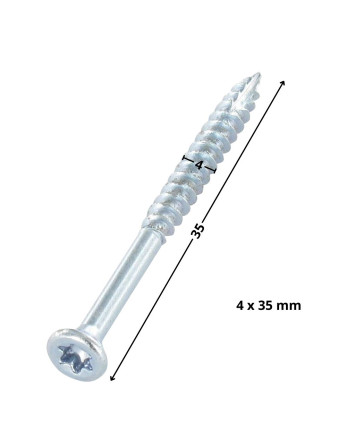 Vis bois TEKOR Tête fraisée Cranté 4X35 TORX T20 Diamètre de tête: 7 Acier zingué Pointe antifendage type 17
