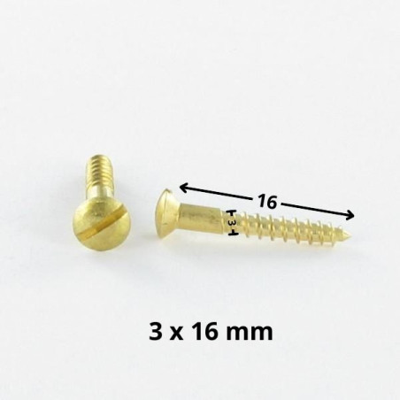 1 x Vis bois Laiton Tête fraisée bombée TFB Fendue 3X16 microvis
