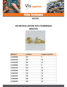 Vis métaux Laiton Tête cylindrique TC Moletée M4X15 2