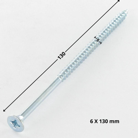 1 x VBA Vis bois agglo Tête fraisée Pozi N°3 6X130 Filetage partiel Acier zingué
