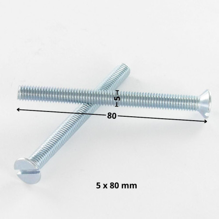 1 x Vis métaux Tête fraisée Fendue M5X80 Acier zingué
