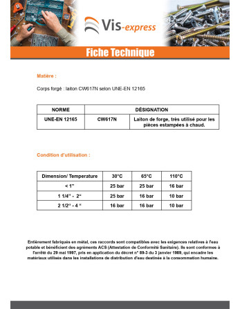 Mamelon réduit Figure 245 pour joint plat Mâle / Mâle renforcé 26x34 (1") X 40x49 (1"1/2) Laiton