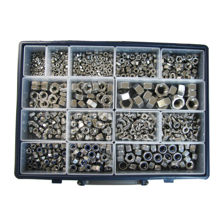 1 x Assortiment de 1140 Ecrou Hexagonal HU /FREIN/BORGNE/OREILLE Inox A2