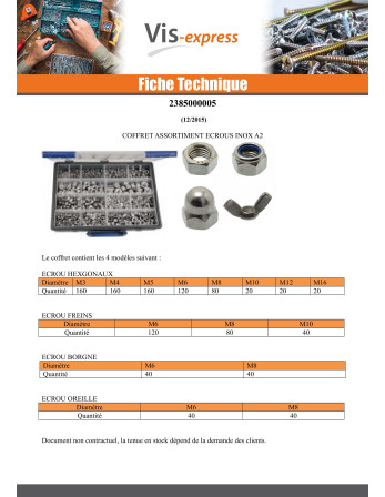 Assortiment de 1140 Ecrou Hexagonal HU /FREIN/BORGNE/OREILLE Inox A2