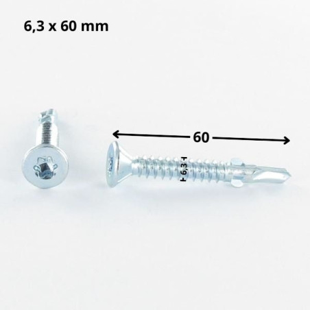 1 x Vis autoperceuse Tête fraisée TORX T30 6.3X60 Crantée et ailettes Acier zingué