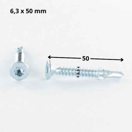 1 x Vis autoperceuse Tête fraisée TORX T30 6.3X50 Crantée et ailettes Acier zingué