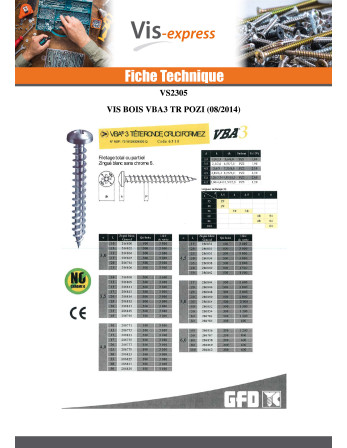 VBA3 Tête ronde TR Pozi 4.5X25 Acier zingué