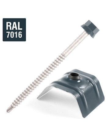 Vis autoperceuse avec cavalier pour toiture 2 pièces Type C1 RAL7016 gris anthracite 6.3X100