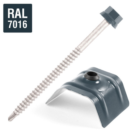 1 x Vis autoperceuse avec cavalier pour toiture 2 pièces Type C1 RAL7016 gris anthracite 6.3X100