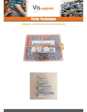 Assortiment de 325 Cheville UNIVERSELLES