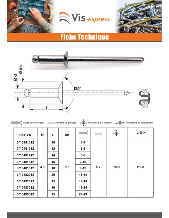 Rivet aveugle éclate GOSTAR Aluminium Tige acier Tête Ronde Standard 4.8X18RAINURE